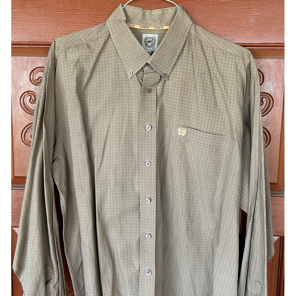 Cinch Men's Western Button Down‎ Shirt Brown Peach Long Sleeve Rodeo Cowboy XL